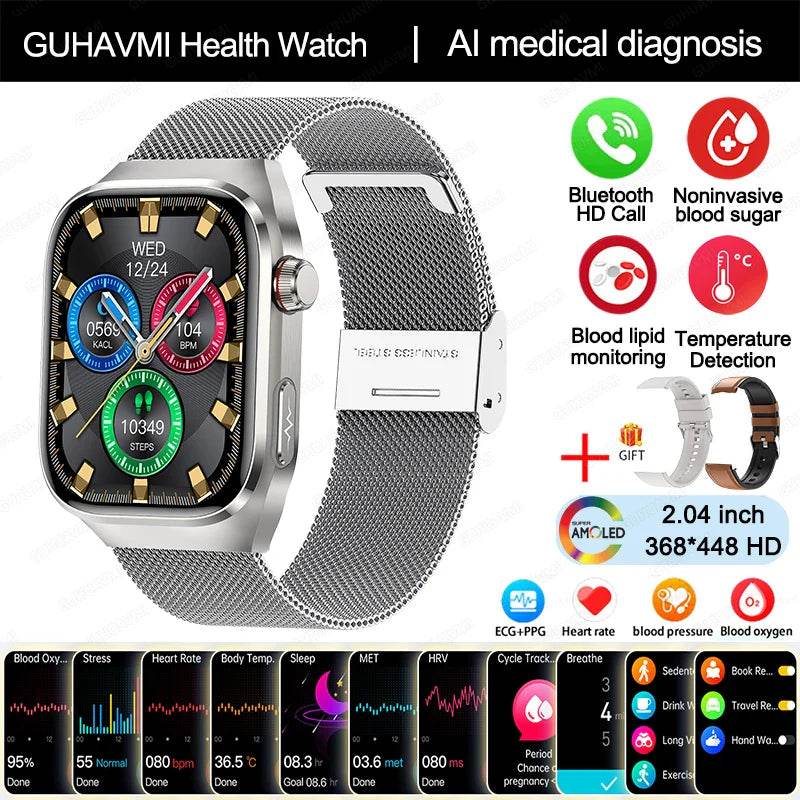 2024 New Accurate Measure Blood Sugar Lipids Uric Acid Smart Watch Men ECG Blood Pressure Health SmartWatch For Android Xiaomi - Quality Shopping Centre