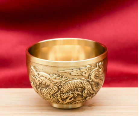 Ensemble de coupes à vin en cuivre - Grande, moyenne, petite - Coupe sur pied antique en laiton pur pour offrandes, Feng Shui, Dieu de la richesse, coupe à eau