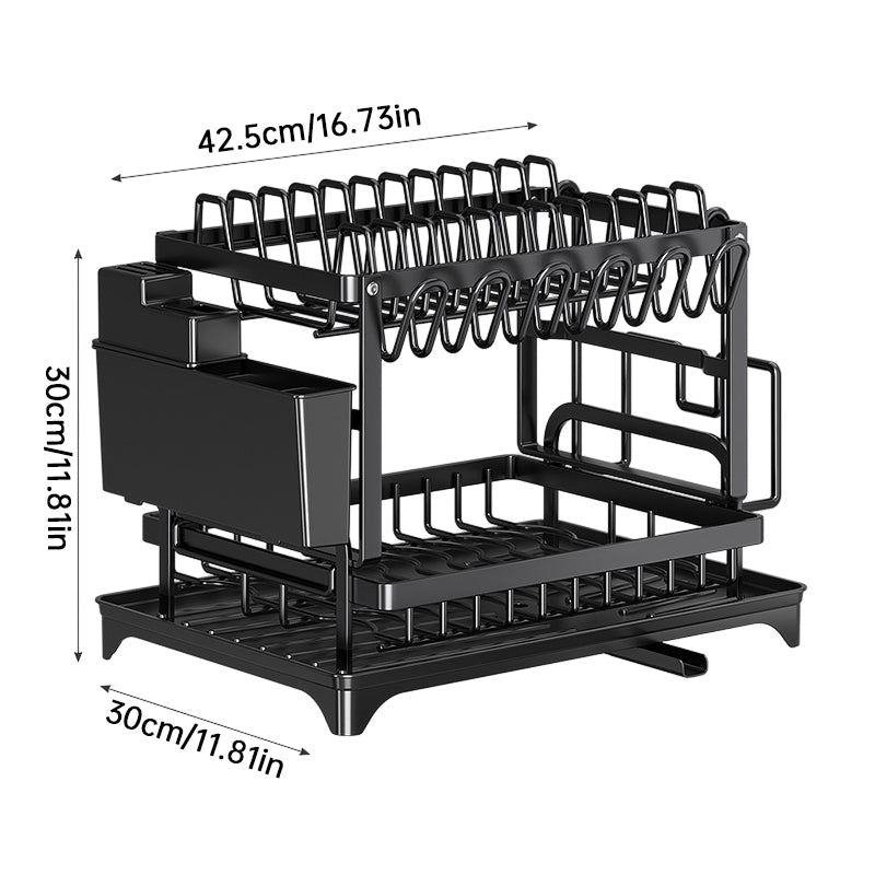 Égouttoir à vaisselle à 2 niveaux de grande capacité, en acier au carbone antirouille, avec support pour planche à découper et ustensiles, pour évier de cuisine