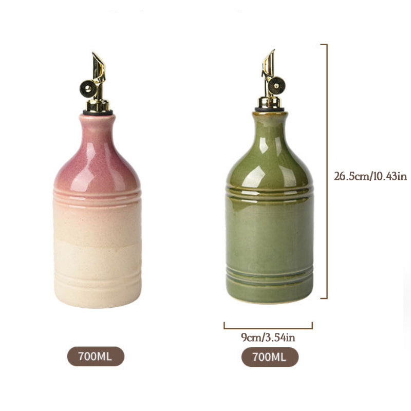 Europese retro groene keramische olijfoliefles met roestvrijstalen schenktuit – Vintage keukenopslag & kruidendispenser