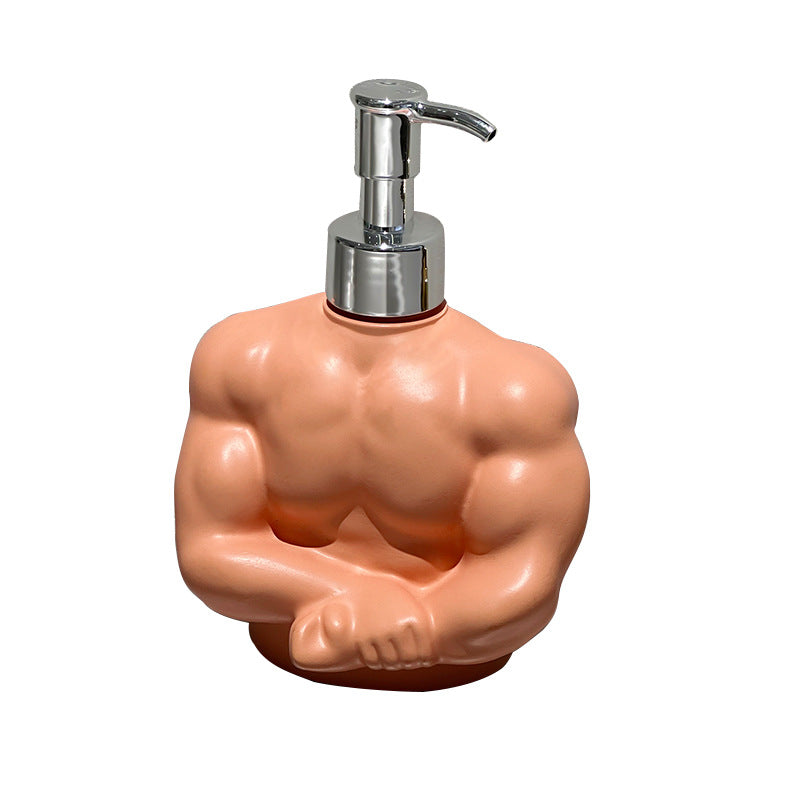 Muscle Man Liquid Bottle for Bathroom and Toilet, Press-Dispensing Shampoo Shower Gel, Hand Soap Refill Bottle
