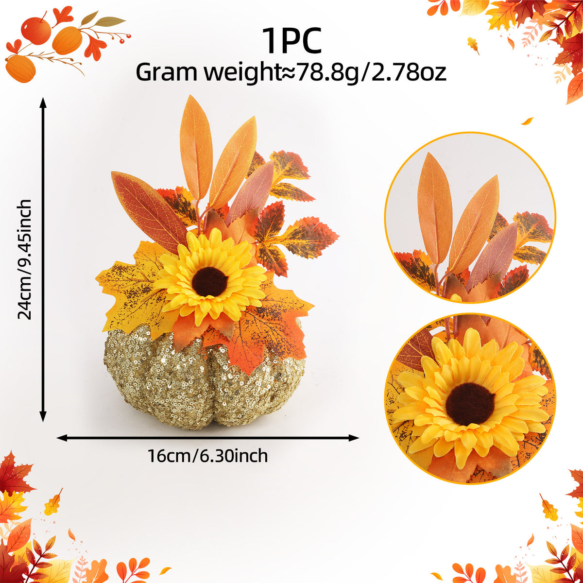Kunstglitterpompoen, kunst-dahlia en herfstbladeren decoratie voor de herfst, Thanksgiving en het oogstseizoen