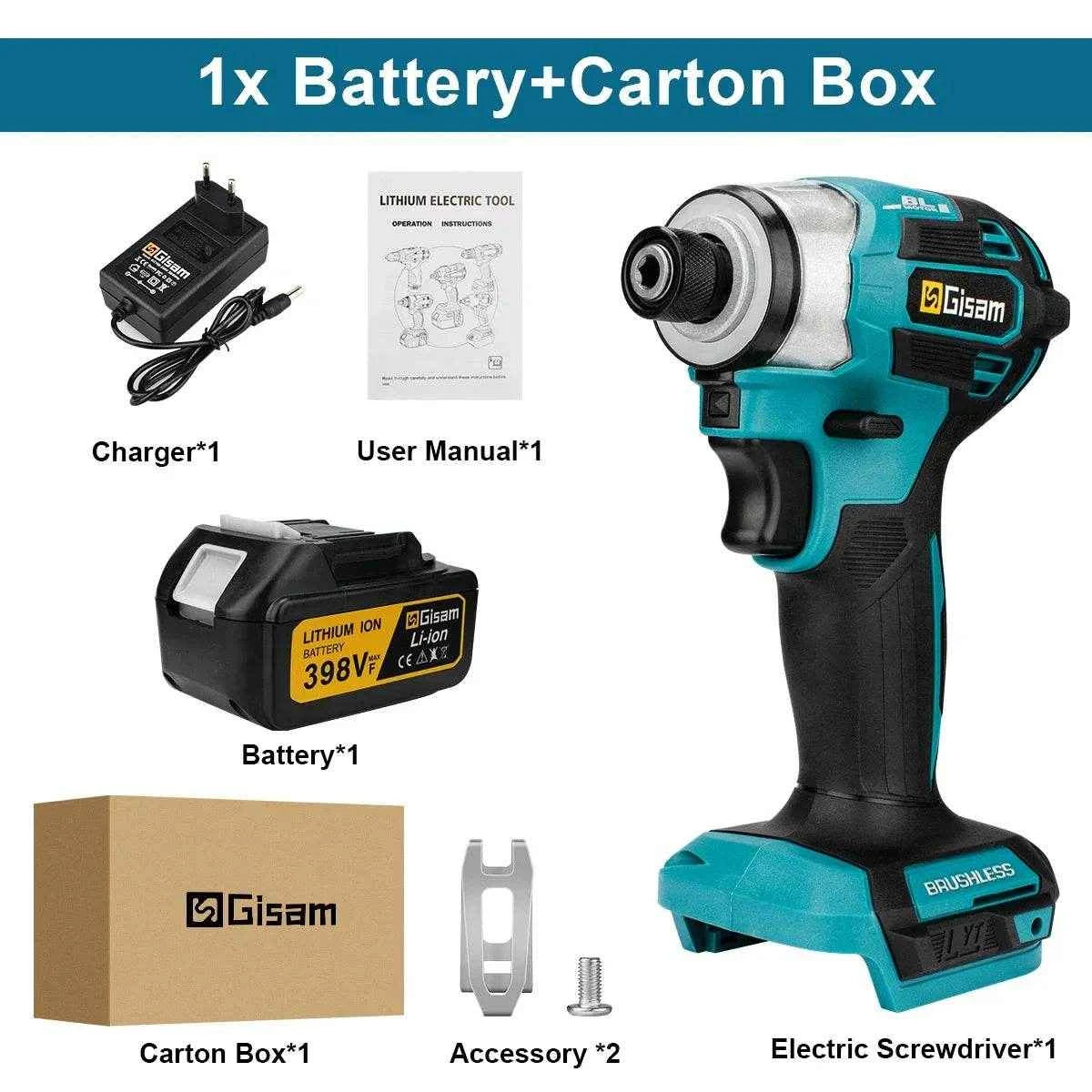 688N.m 8-Speed 1/4'' Brushless Electric Screwdriver Cordless Screwdriver Electric Drill Impact Driver Kit for Makita 18V Battery