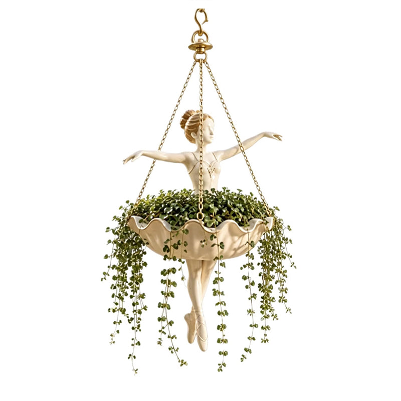 Hangende plantenbak van hars – Elegant ballerina-ontwerp, handgesneden details, uv-bestendige buitenbloempot
