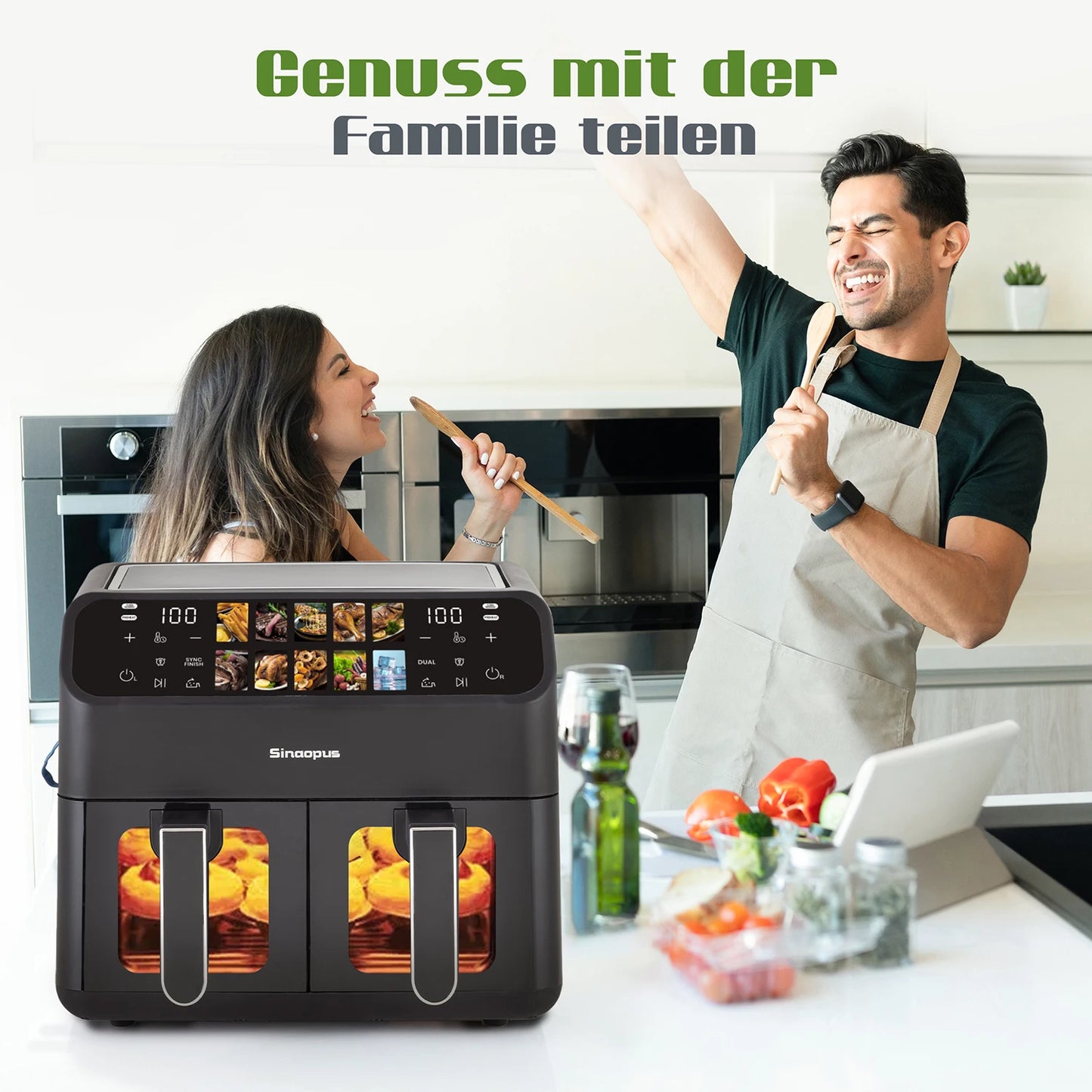 Air Fryers Dual Basket 9L Oilless Cooker with LED Touch Control and Visible Window