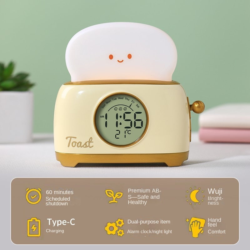 Wekker met nachtlampje in broodrooster-design voor studenten, stijlvolle countdown-timer met temperatuurweergave en alarmfunctie