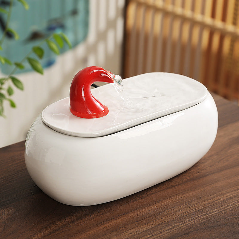 Wealth-Bringing Flowing Water Ornament, Ceramic Mini Desktop Decoration for Living Room