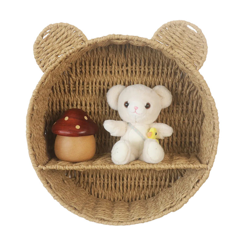 Étagère de rangement ronde en corde de papier écologique avec oreilles de chat, panier organisateur mural pour cosmétiques et décoration