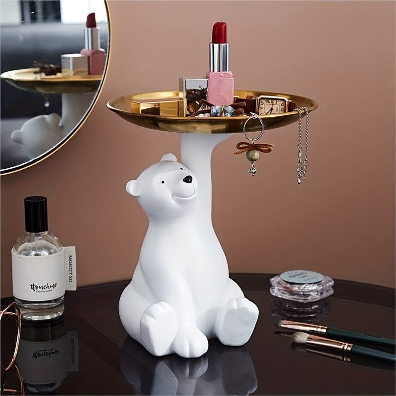 Modern White Resin Polar Bear Key Storage Tray Home Decor