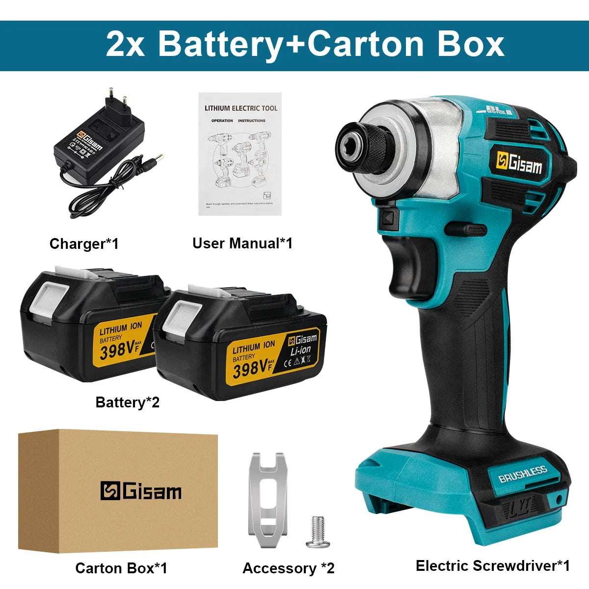 Gisam Cordless Electric Impact Screwdriver 688NM Power Tool Rechargeable Brushless Wrench Driver Kit for Makita 18V Battery Pins