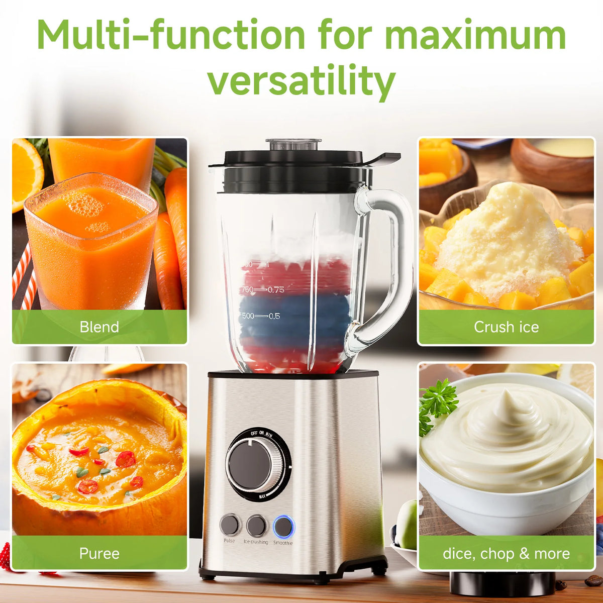 BioloMix 3-in-1 Smoothie Blender met roestvrijstalen messen 1300W persoonlijke blender en molen-combinatie voor babyvoeding en sap