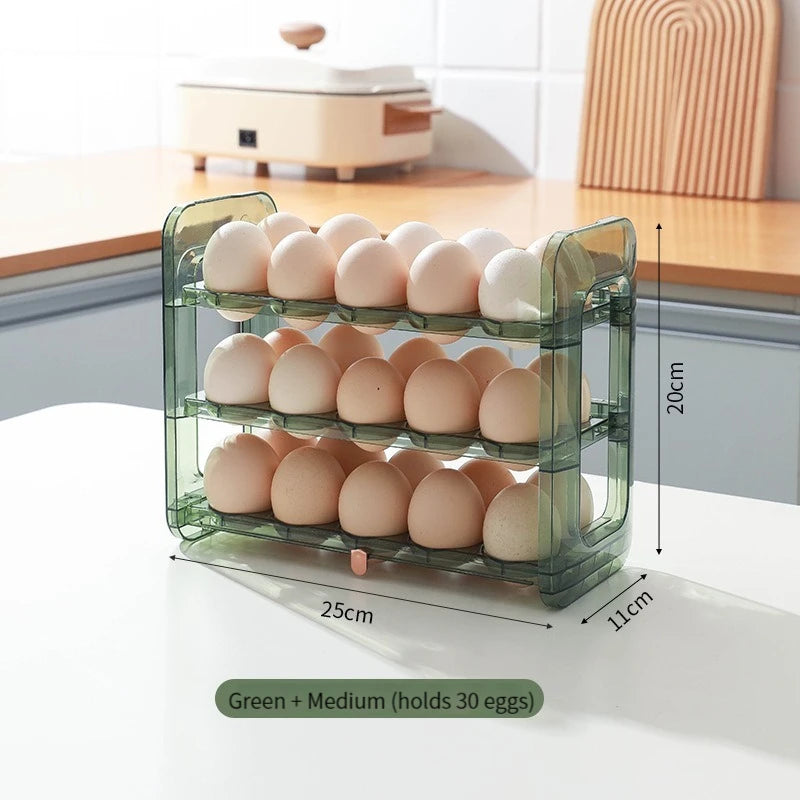 Layers Large Capacity Egg Holder for Refrigerator,Flip Design 30 Eggs Organizer,Foldable Storage Fridge Side Door Egg Organizer