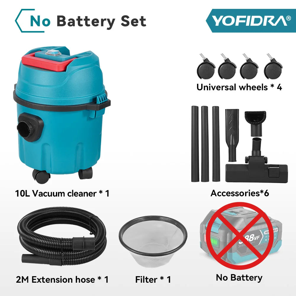 YOFIDRA 3IN1 35kPa Electric Wet & Dry Vacuum Cleaner Wireless Home Car Cleaner With 10L Portable Tank For Makita Battery Pin