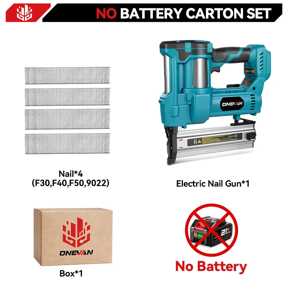 Cloueuse/agrafeuse électrique sans balais 2 en 1 ONEVAN F15-50 K410-438, 2 modes, avec 400 clous, pour batterie Makita 18V