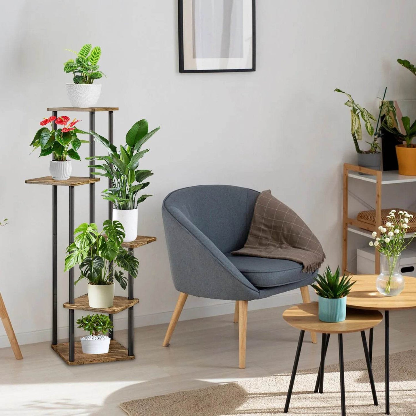 Modern Wooden Plant Shelf 5-Tier Flower Stand for Home,Garden & Balcony,Stylish Plant Stairs,Multi-Level Decorative Display Rack - Quality Shopping Centre