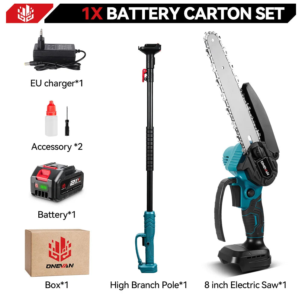 ONEVAN Brushless Cordless Pole Saw 8‑Inch Chainsaw High Branch Electric Pruning Shears Gardening Tool For Makita 18V Battery Pin