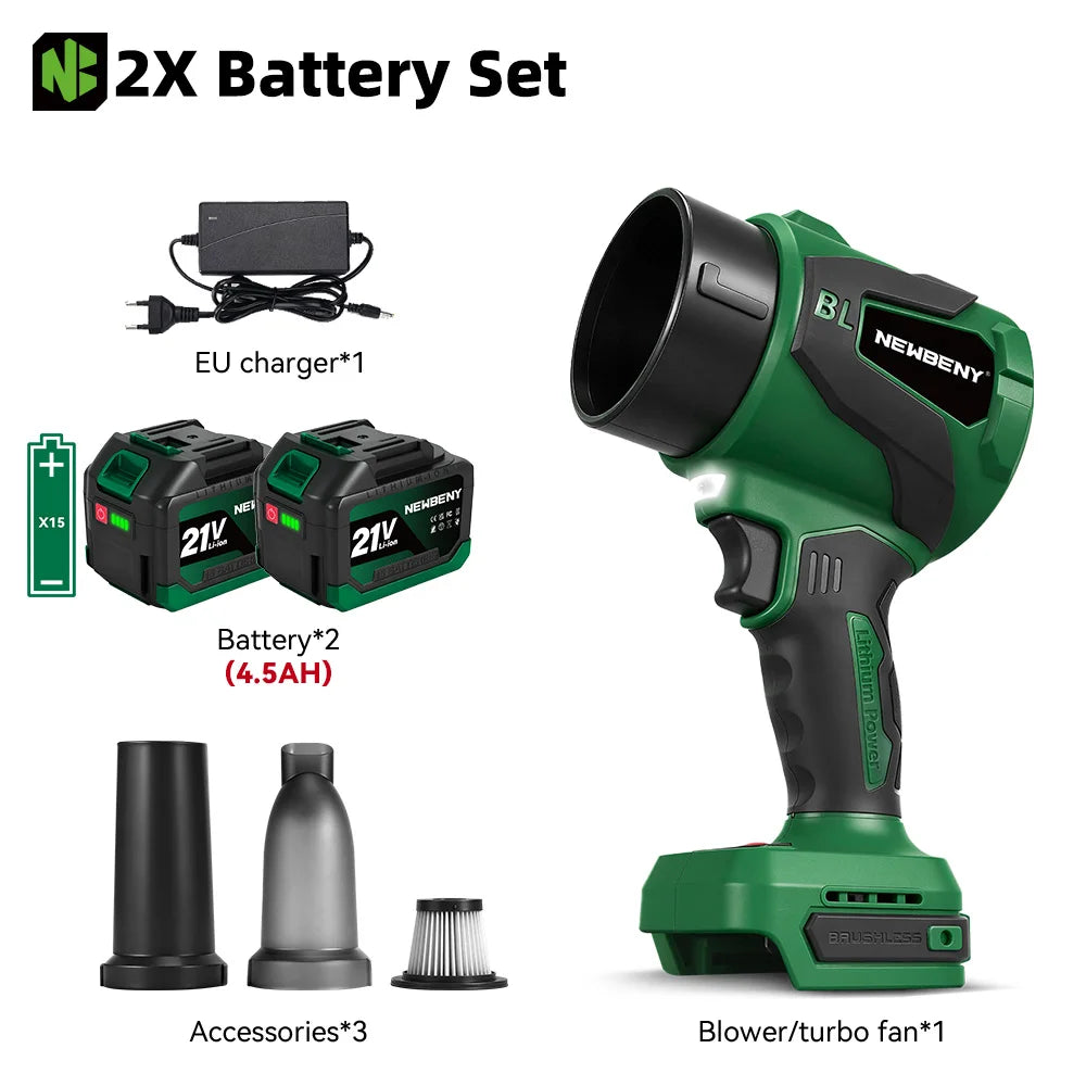 NEWBENY 2IN1 650M/S Brushless Electric Turbo Blower Jet Fan 3000W Cordless Snow Dust Blowing Cleaner Tool For Makita Battery Pin