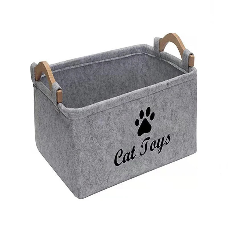 Felt Pet Toy Storage Basket Foldable Dog Toy Box Large Capacity Storage Basket for Dog Cats Household Storage Container