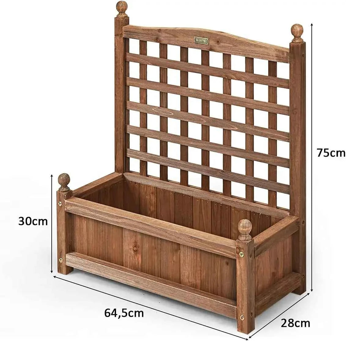 Flower Box with Trellis, Wooden Planter, Raised Bed with Trellis, Flower Tub, Trellis , 64.5 x 28 x 75 cm, Brown