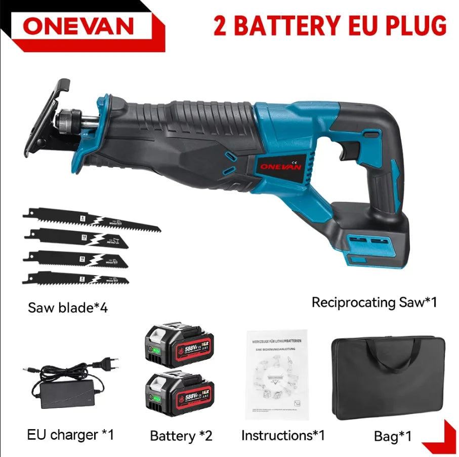 Scie sabre électrique ONEVAN 10000 tr/min, scie électrique portable rechargeable, outil de coupe pour métal et bois, compatible avec batterie Makita 18V