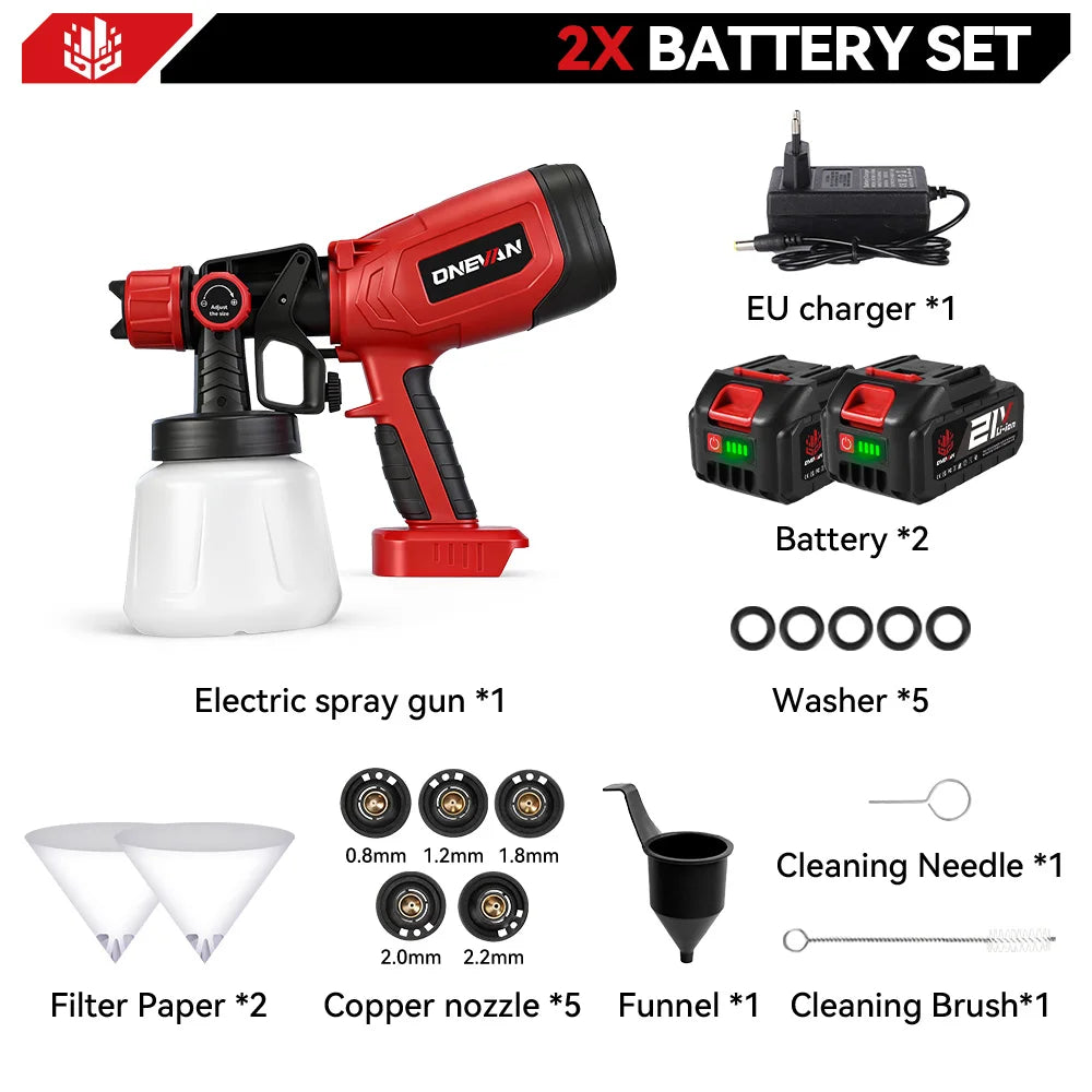 ONEVAN 1400ML Elektrisch Spuitpistool Draadloze Verfspuit voor Thuisgebruik Auto Meubels Staalcoating Airbrush Geschikt voor Makita 18V Accu