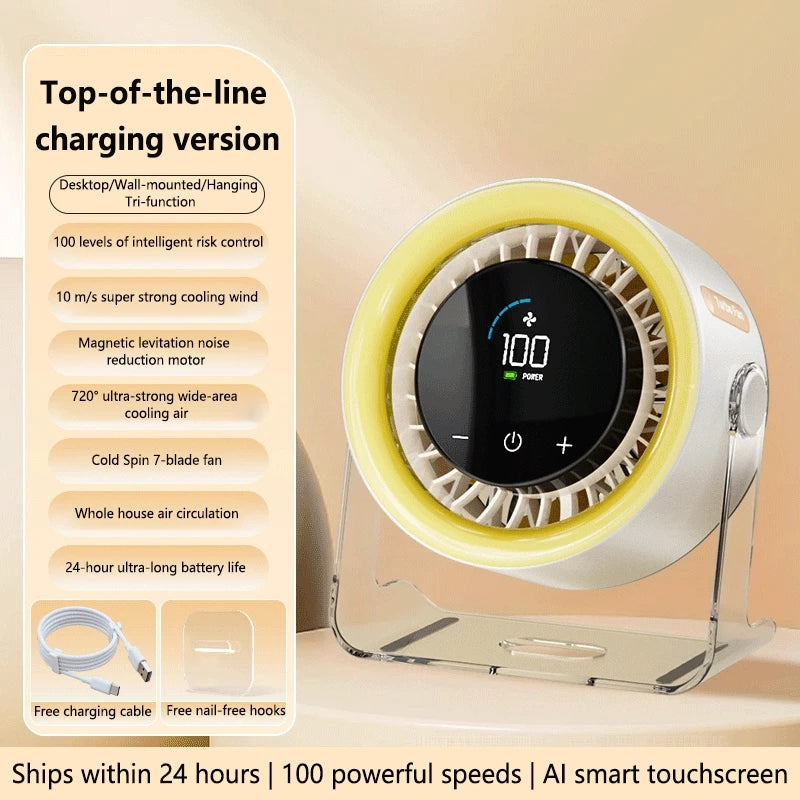 Bureauventilator voor circulatie, wandmontage, kleine oplaadbare USB-ventilator, stil, superkrachtige koude wind, nieuwe energie, kantoorventilator