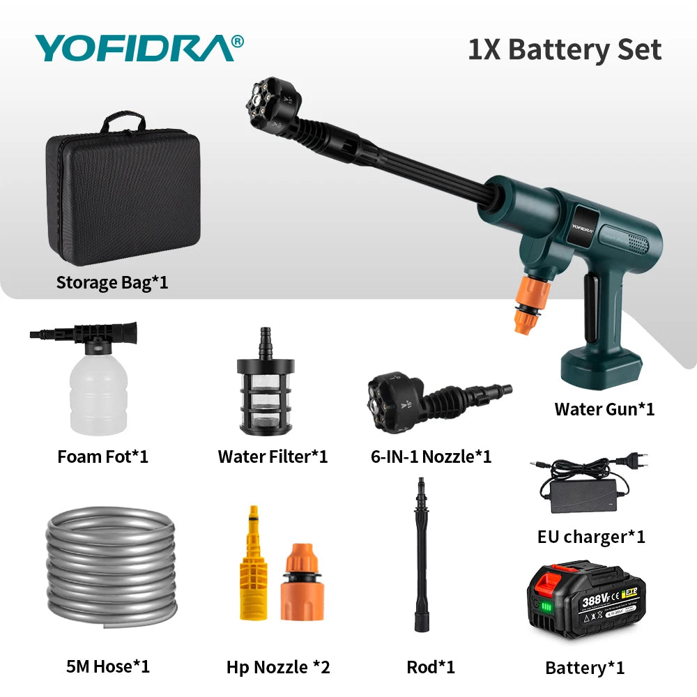 Pistolet nettoyeur haute pression sans balais 6 en 1 YOFIDRA 3500W, nettoyeur à eau à vitesse réglable, ensemble d'outils électriques pour batterie Makita