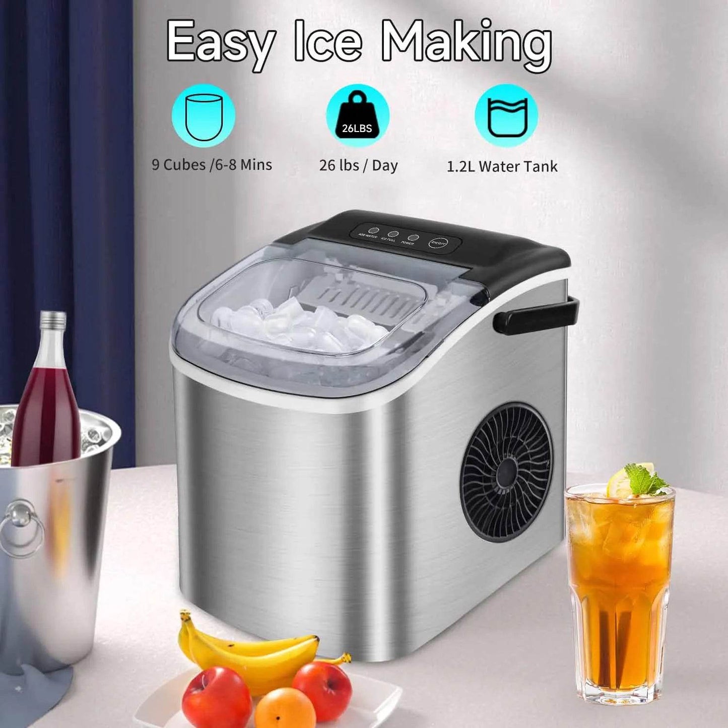 Electric Ice Maker Machine Portable Mini Ice Cube Maker Automatic Bullet Ice per Cycle Making Machine for Home Bar - Quality Shopping Centre