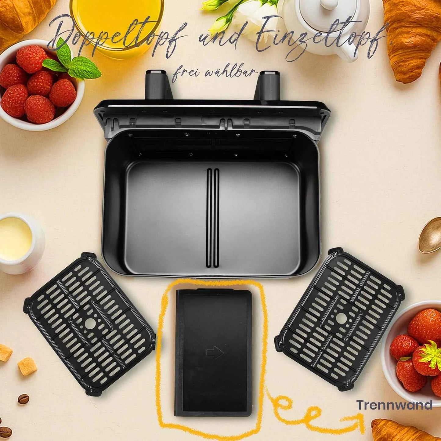 2200W Dual Basket Air Fryer 9L Oilless Cooker with LED Touch Control and Visible Window, 10-in-1 Family Smart Oven
