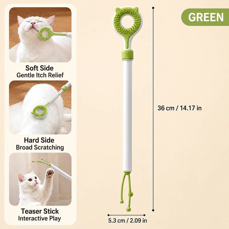 3 in 1 Telescopic Cat Tease Toy Double Sided Cat Massage Stick Interactive Cat Teaser Wand Pet Itch Relief Toy for Indoor Cats