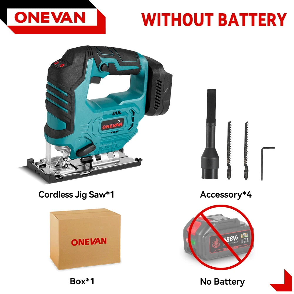 Scie sauteuse électrique sans fil sans balais ONEVAN 3500 tr/min, 1000W, outil de découpe pour travail du bois, compatible avec batterie Makita 18V