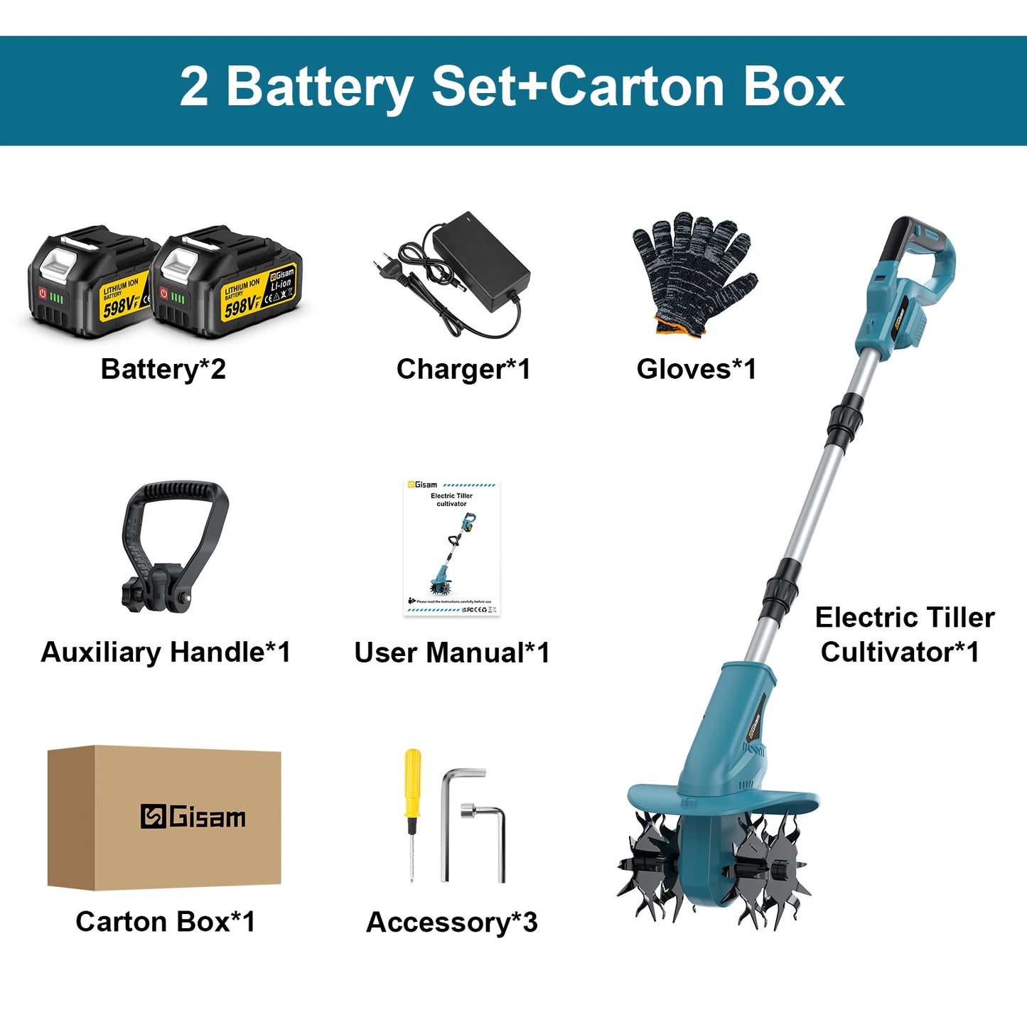 Gisam Brushless Electric Garden Tiller Lawn Mower Rototiller For Soil Cultivation Garden Power Tool For Makita 18v Battery Pin