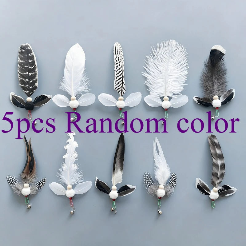 Lot de 3/5 plumes d'insectes artificiels de couleurs aléatoires, accessoires pour jouets à teaser pour chat, têtes de rechange pour cannes à pêche pour animaux