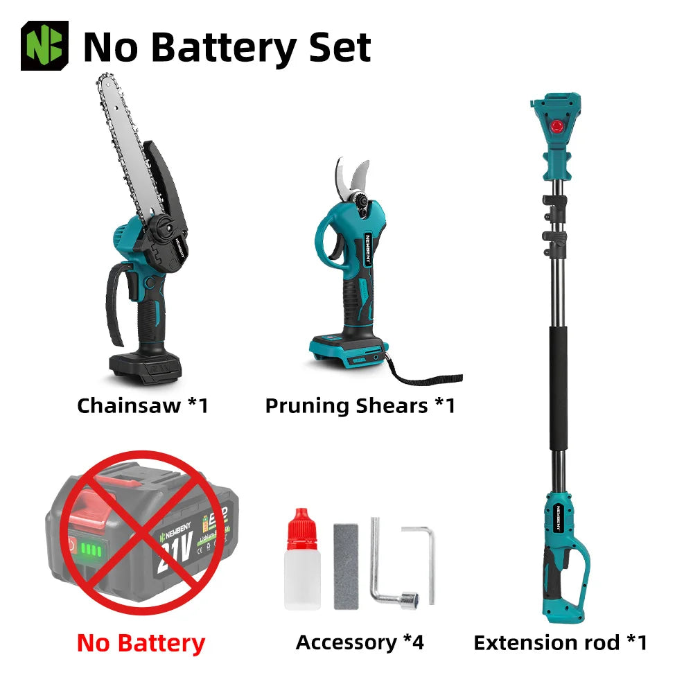NEWBENY Brushless Electric Chainsaw Telescoping Pole 4IN1 High Branch Saw Woodworking Pruning Power Tool For 21V 18V Battery Pin