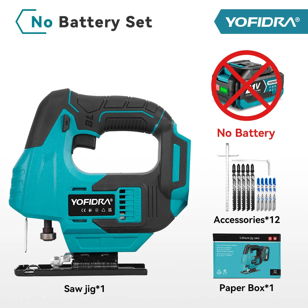 Scie sauteuse sans fil YOFIDRA avec laser rouge, outil électrique multifonction pour découpe de courbes, tuyaux et bois, compatible avec batteries Makita 18-21V