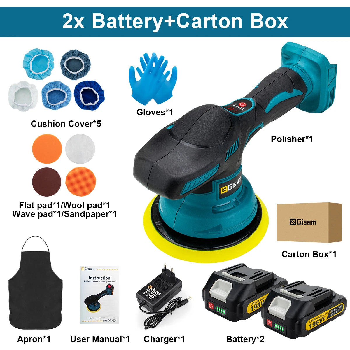 Polisseuse de voiture sans fil Gisam, 8 vitesses réglables, outil électrique pour cirage, ponçage et lustrage, compatible avec batterie Makita 18V