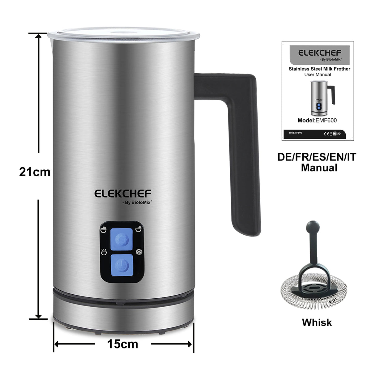 BioloMix Automatische Melkopschuimer & Verwarmer – 4-in-1 Koffieopschuimer voor Warm/Koud Schuim, Latte & Cappuccino