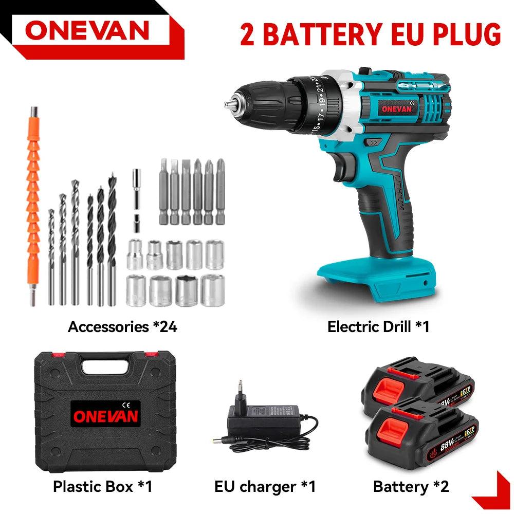 ONEVAN 25+3 Koppel Accuboormachine Elektrische Schroevendraaier 38NM Klopboormachine Elektrisch Gereedschap voor Makita 18V Accu
