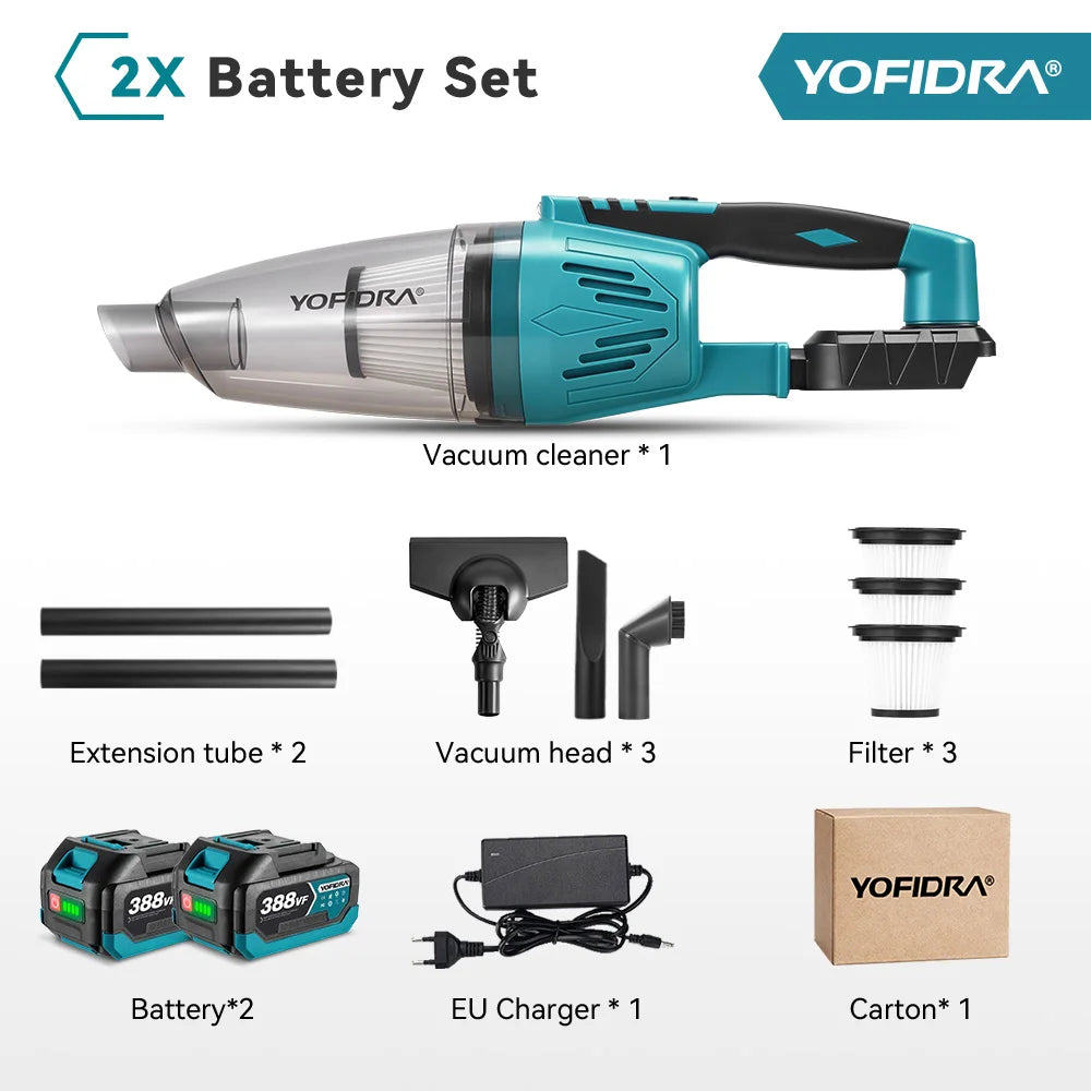 YOFIDRA 1500W 4-in-1 draadloze elektrische stofzuiger, 12KPA, reinigingsgereedschap voor huis en auto, inclusief 3 filters, voor Makita-accu