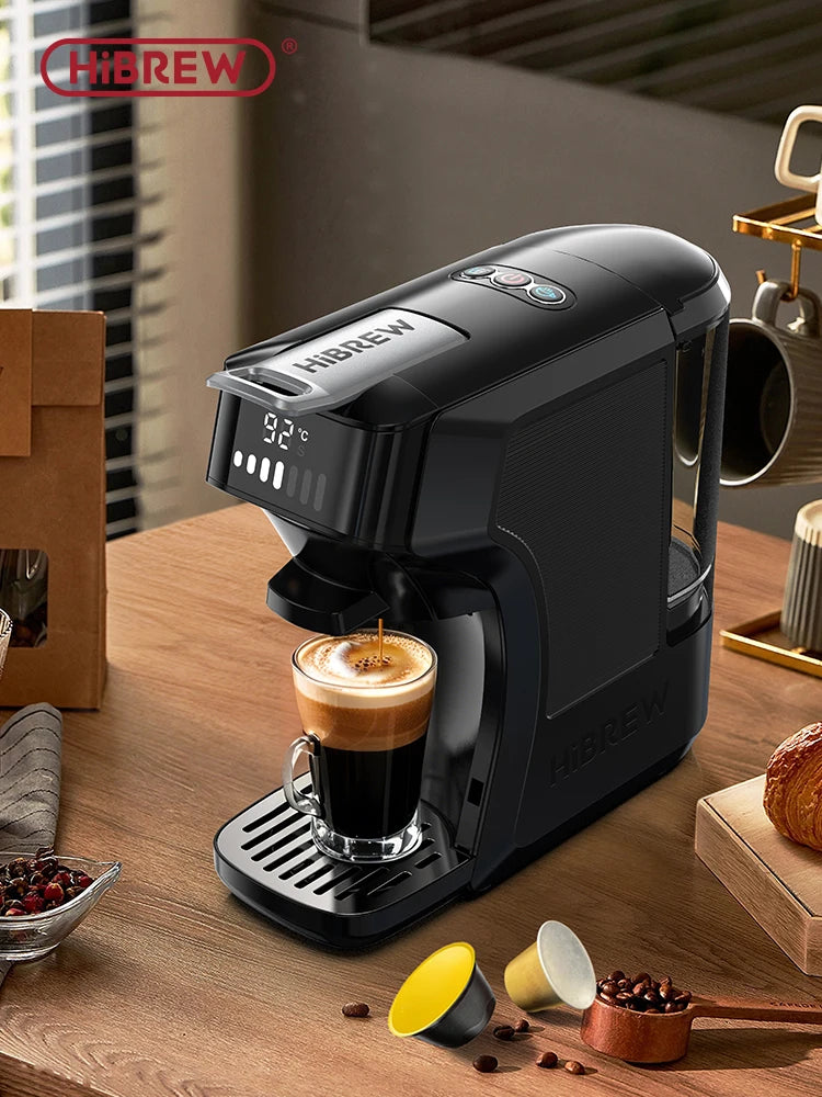 HiBREW H1C 5-in-1 Multicapsule-koffiemachine, 20 bar, PID-thermostaat, warme en koude extractie, volume en temperatuur in 7 stappen instelbaar, geschikt voor Nes en DG