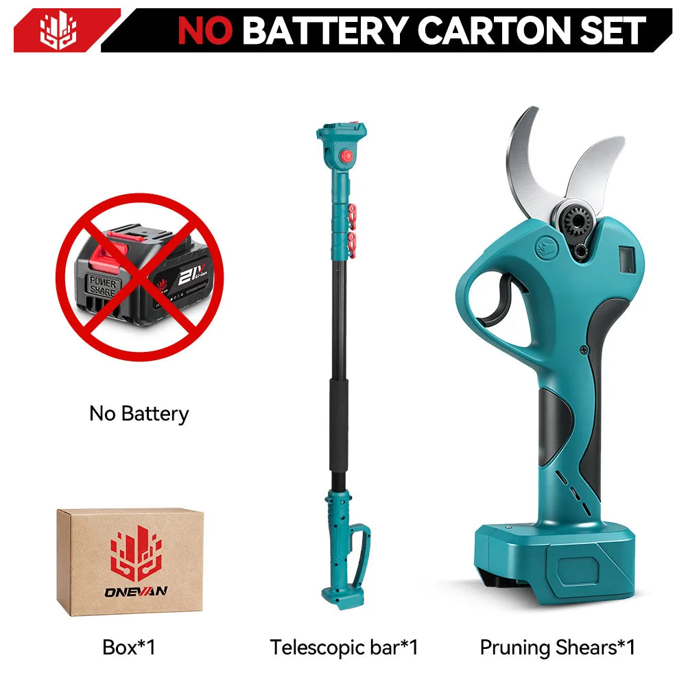Sécateur électrique télescopique sans balais ONEVAN 45 mm 2 en 1, outil de jardinage pour élagage en hauteur, compatible avec batterie 21V 18V