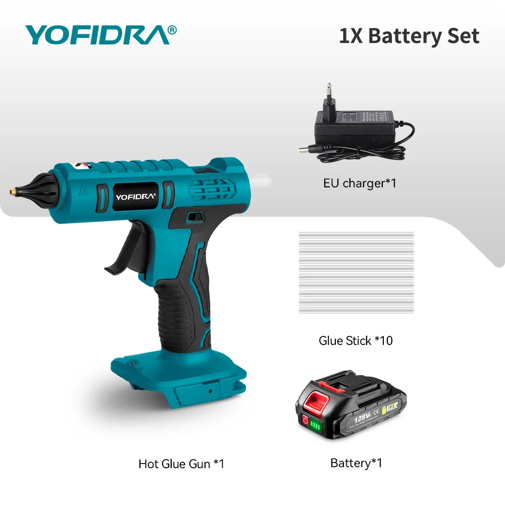 Pistolet à colle chaude YOFIDRA 100W 260° Outil électrique de réparation avec 10 bâtons de colle de 11 mm pour batterie Makita