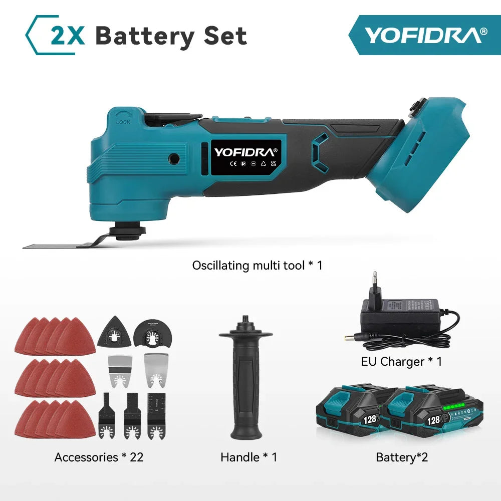 YOFIDRA 1000W Borstelloze Elektrische Oscillerende Multitool AI Snelheidsregeling Accu-gereedschap voor Houtbewerking Geschikt voor Makita Accu