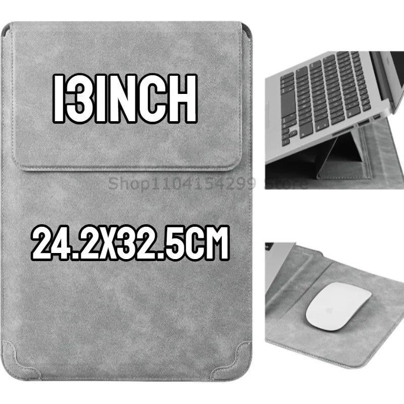 Portable Leather Laptop Sleeve Case Bag for Macbook Air Pro 13 13.6 M4 Stand Notebook Case with Stand Men WomenCover