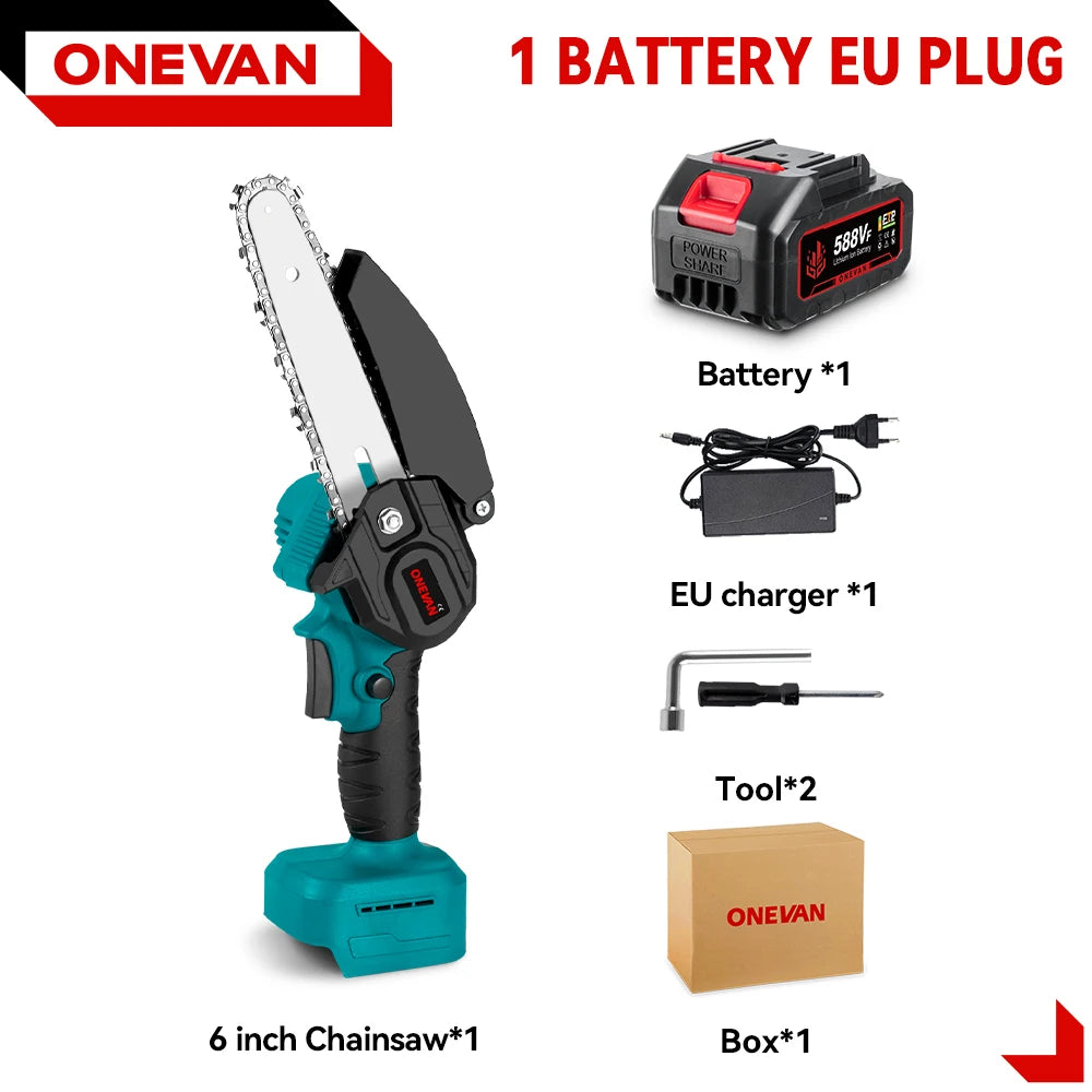 ONEVAN 3500W 6 Inch Brushless Electric Chainsaw Cordless Portable Electric Saw Woodworking Power Tool For Makita 18V Battery Pin