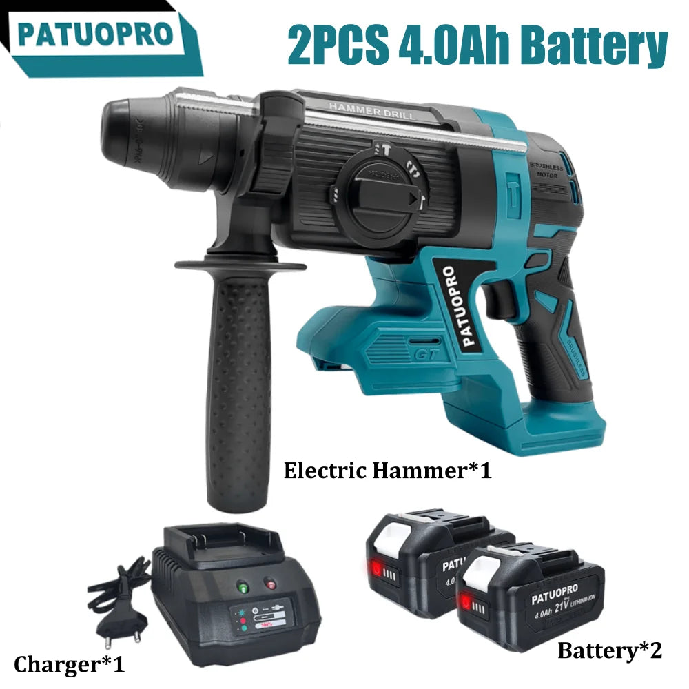 Marteau perforateur sans balais PATUOPRO 26 mm, 4 modes, SDS, rechargeable, outil électroportatif multifonction pour batterie Makita 18 V