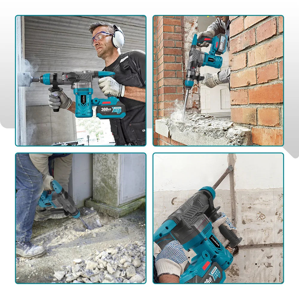 YOFIDRA 2200W Brushless Electric Hammer Impact Drill 26MM Multi-function Screwdriver Rotary Power Tool For Makita Battery Pin