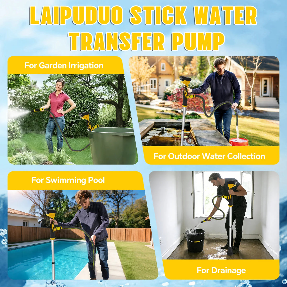 Draadloze wateroverdrachtpomp 40 l/min, draagbare elektrische waterpomp voor zwembad, tuin en vijver, geschikt voor DeWalt 20V-accu