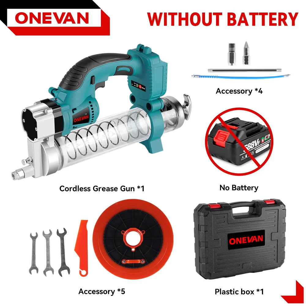 ONEVAN 69Mpa 10000PSL Electric Grease Gun Oil Injector Fat Machine Electric Grease Gun Hardware Tools For Makita 18V Battery Pin