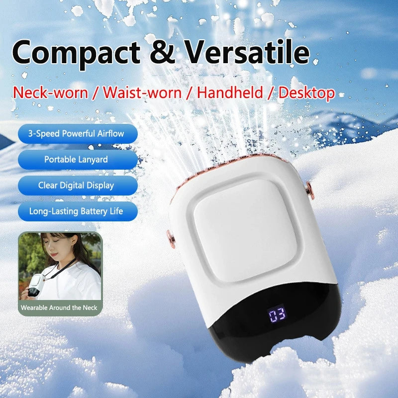 Lenovo New Neck Hanging Fan With LED HD Digital Display And Multiple Adjustable Wind Speed Cooling And Heat Dissipation Fan